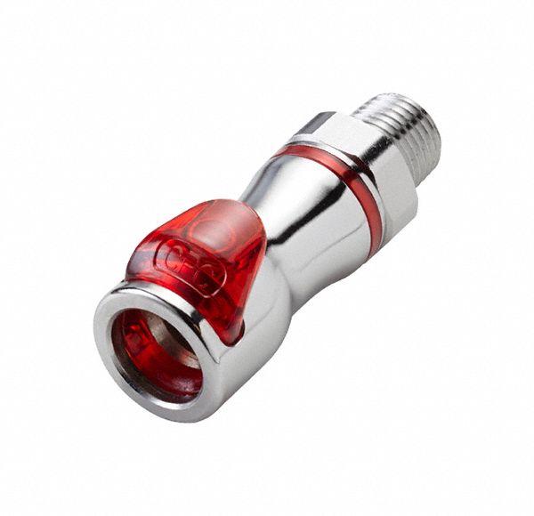 Quick Connection Coupling: Straight, 1/4 in Pipe Size, Warm Red, Quick Disconnect/Threaded, Brass