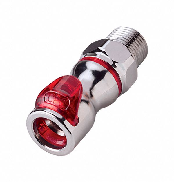Quick Connection Coupling: Straight, 3/8 in Pipe Size, Warm Red, Quick Disconnect/Threaded, Brass