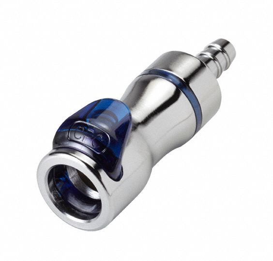 Quick Connection Coupling: Straight, 1/4 in ID Size, Cool Blue, Barbed/Quick Disconnect, Brass