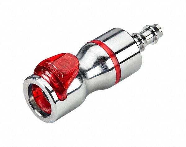 Quick Connection Coupling: Straight, 1/4 in ID Size, Warm Red, Barbed/Quick Disconnect, Brass
