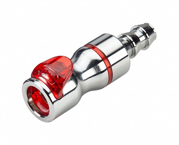 Quick Connection Coupling: Straight, 3/8 in ID Size, Warm Red, Barbed/Quick Disconnect, Brass