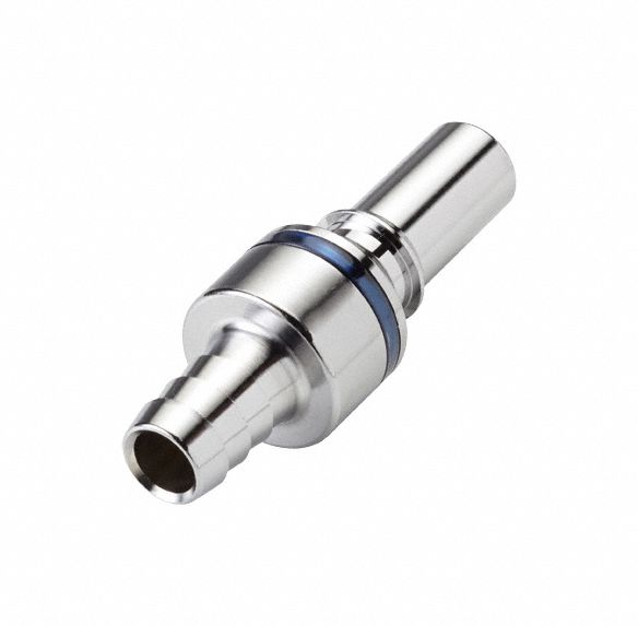 Quick Connection Coupling: Straight, 3/8 in ID Size, Cool Blue, Barbed/Quick Disconnect, Brass