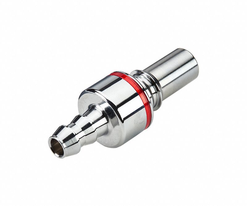 Quick Connection Coupling: Straight, 3/8 in ID Size, Warm Red, Barbed/Quick Disconnect, Brass