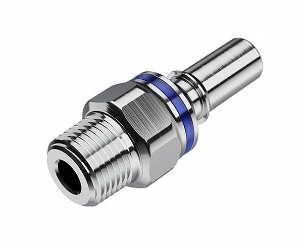 Quick Connection Coupling: Straight, 3/8 in Pipe Size, Cool Blue, Quick Disconnect/Threaded, Brass