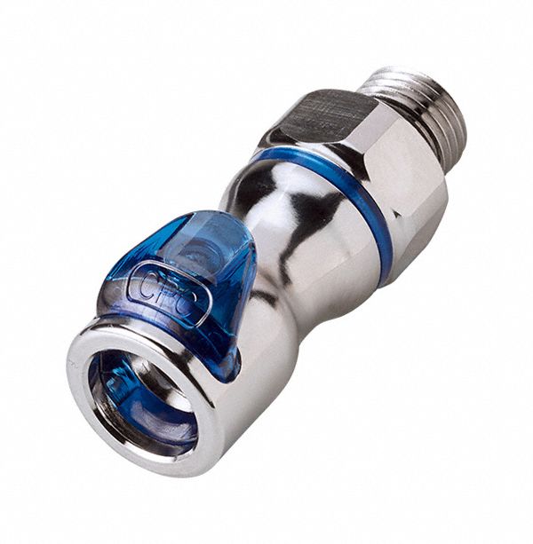 Quick Connection Coupling: Straight, 3/8 in Pipe Size, Cool Blue, Quick Disconnect, Brass
