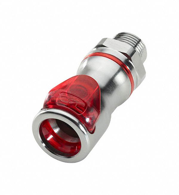 Quick Connection Coupling: Straight, 3/8 in Pipe Size, Warm Red, Quick Disconnect/Threaded, Brass