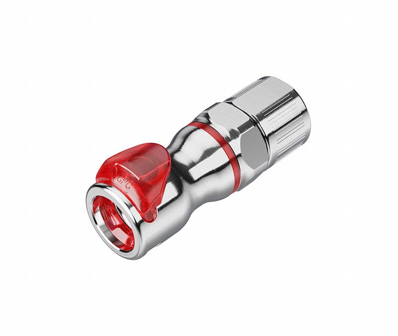 Quick Connection Coupling: Straight, 3/8 in OD x 1/2 in Pipe x 1/2 in OD Size, Warm Red, Brass