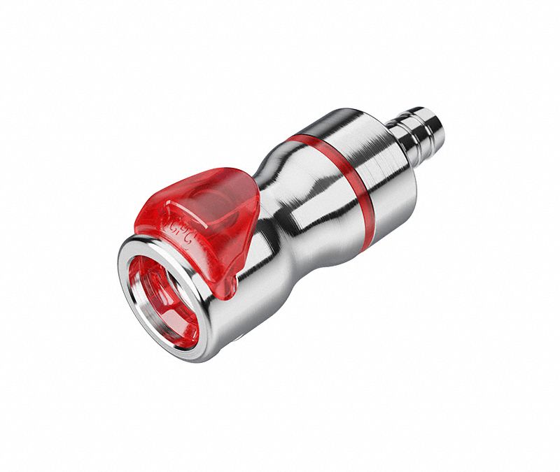 Quick Connection Coupling: Straight, 3/8 in ID Size, Warm Red, Barbed/Quick Disconnect, Brass