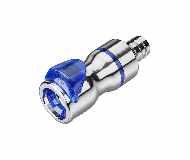 Quick Connection Coupling: Straight, 1/2 in ID Size, Cool Blue, Barbed/Quick Disconnect, Brass