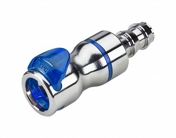 Quick Connection Coupling: Straight, 1/2 in ID Size, Cool Blue, Barbed/Quick Disconnect, Brass
