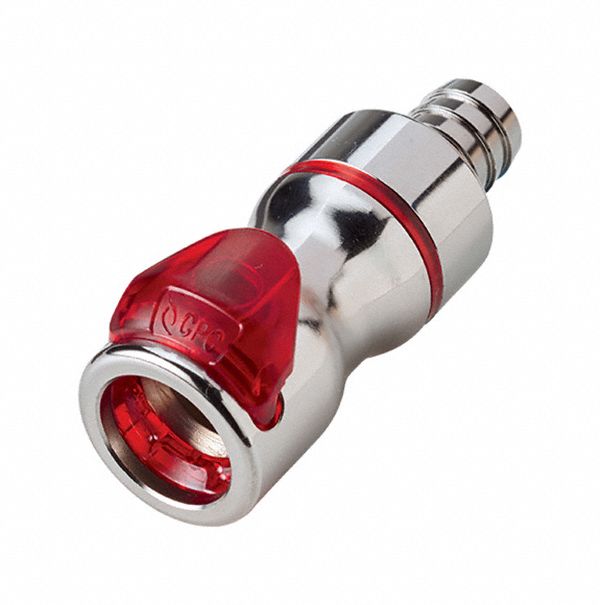 Quick Connection Coupling: Straight, 1/2 in ID Size, Warm Red, Barbed/Quick Disconnect, Brass