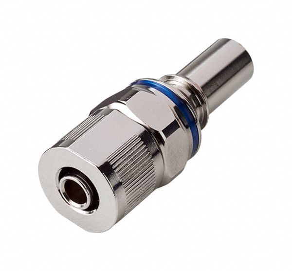 Quick Connection Coupling: Straight, 3/8 in OD x 1/2 in Pipe x 1/2 in OD Size, Cool Blue, Brass