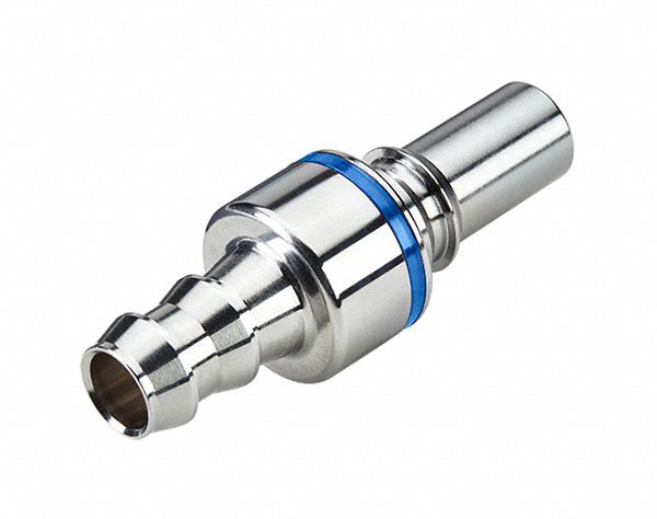 Quick Connection Coupling: Straight, 3/8 in ID Size, Cool Blue, Barbed/Quick Disconnect, Brass