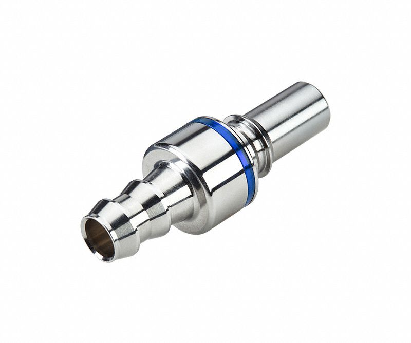 Quick Connection Coupling: Straight, 1/2 in ID Size, Cool Blue, Barbed/Quick Disconnect, Brass