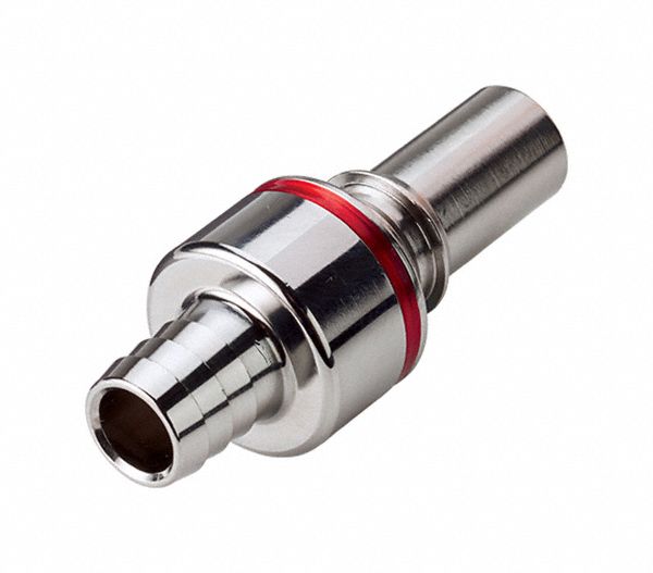 Quick Connection Coupling: Straight, 1/2 in ID Size, Warm Red, Barbed/Quick Disconnect, Brass