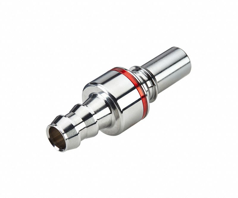 Quick Connection Coupling: Straight, 1/2 in ID Size, Warm Red, Barbed/Quick Disconnect, Brass