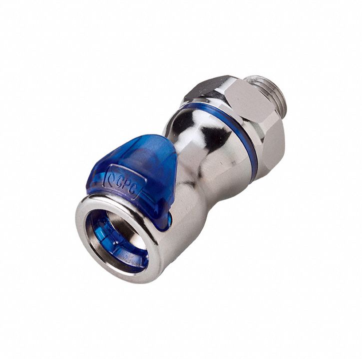 Quick Connection Coupling: Straight, 3/8 in Pipe Size, Cool Blue, Quick Disconnect, Brass