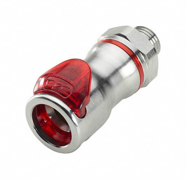Quick Connection Coupling: Straight, 3/8 in Pipe Size, Warm Red, Quick Disconnect, Brass