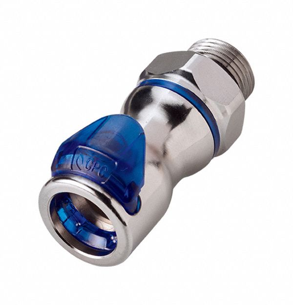 Quick Connection Coupling: Straight, 1/2 in Pipe Size, Cool Blue, Quick Disconnect, Brass