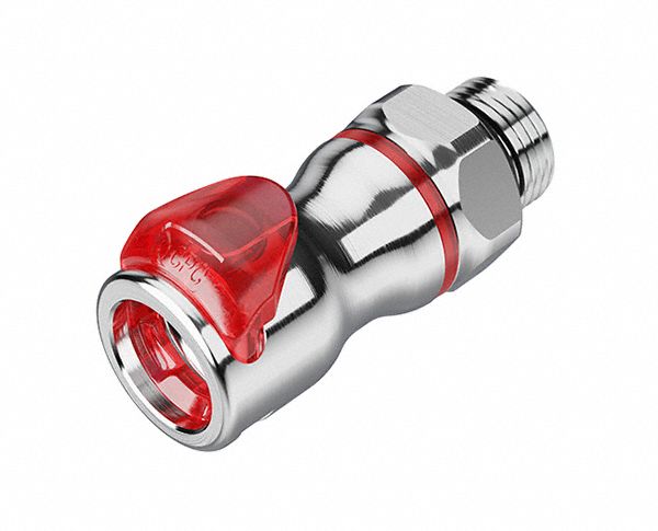 Quick Connection Coupling: Straight, 1/2 in Pipe Size, Warm Red, Quick Disconnect, Brass