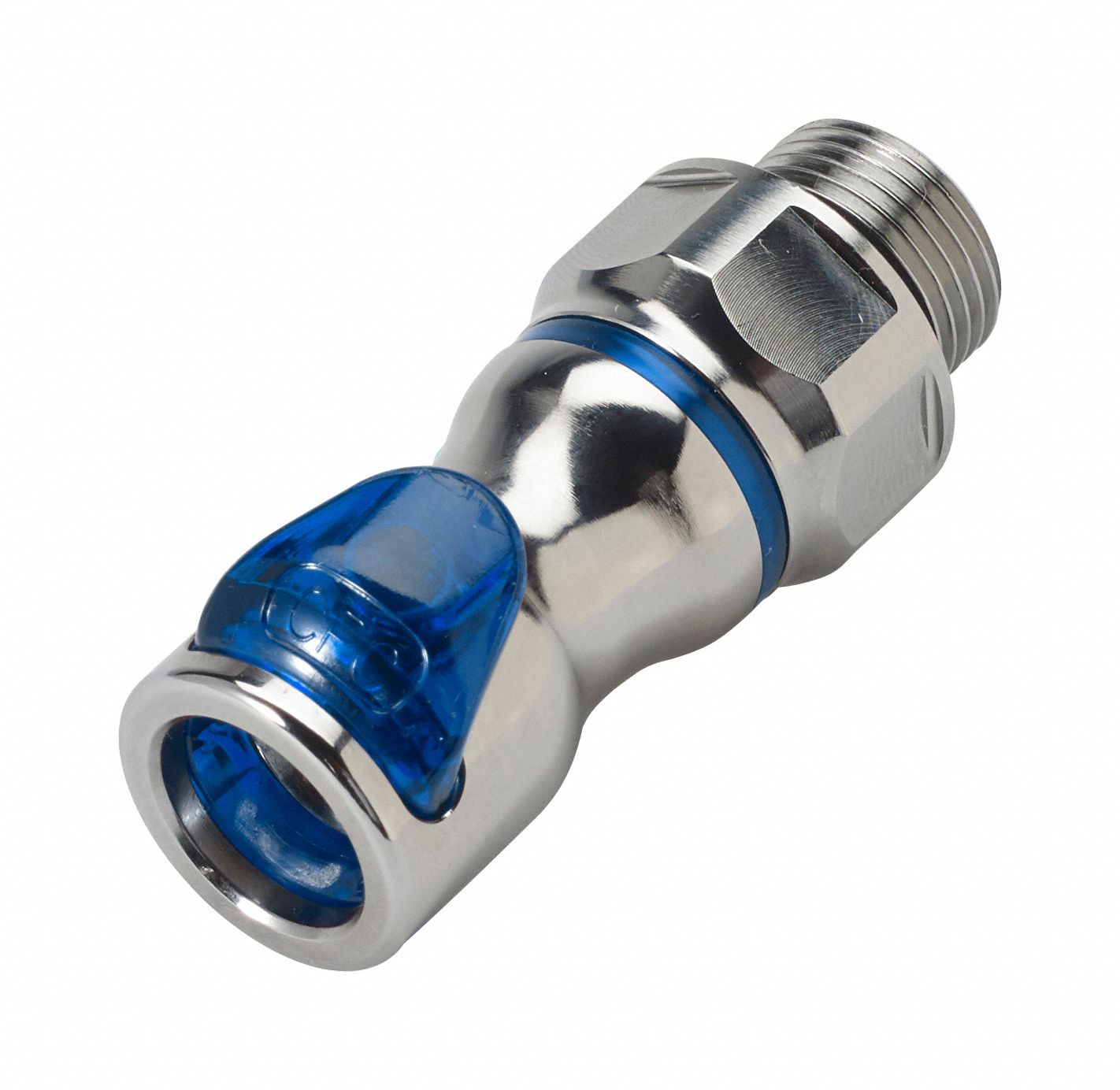 Quick Connection Coupling: Straight, 3/8 in Pipe Size, Cool Blue, Quick Disconnect/Threaded, Brass