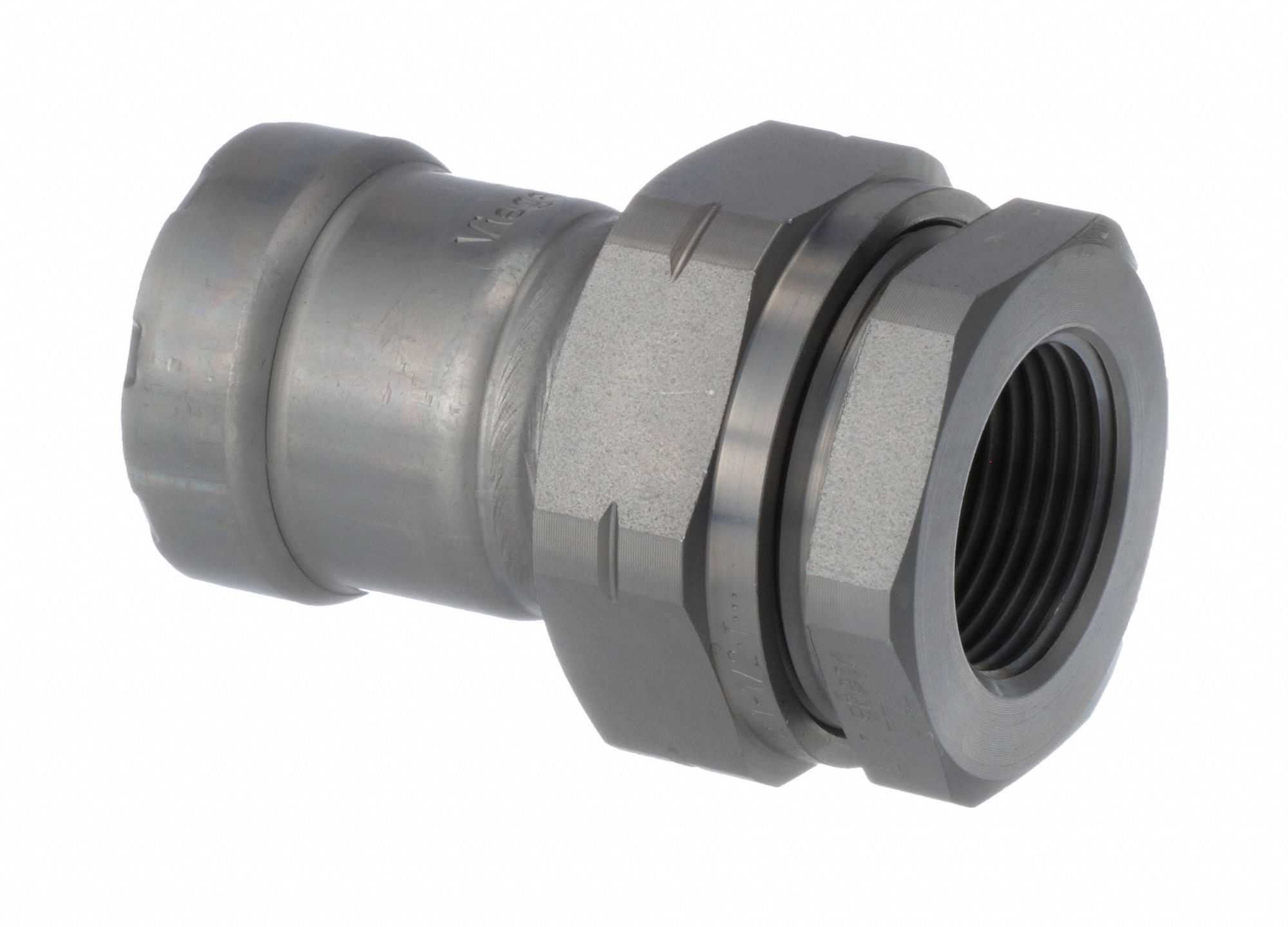 Crimp Union Fitting: 1 in Pipe x 1 in Pipe Size, Press-fit x FNPT, Carbon Steel