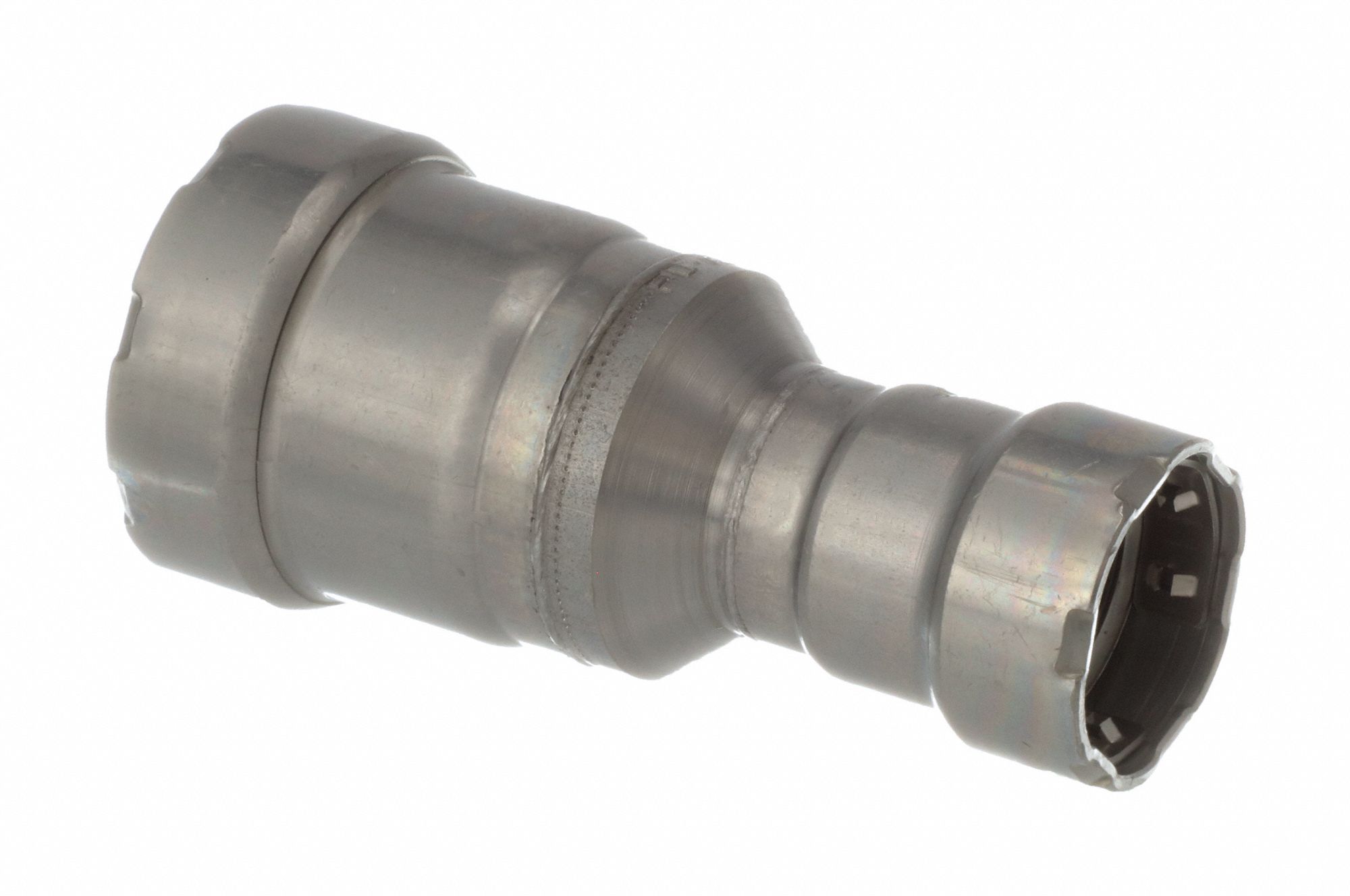 Crimp Fitting: 1 in Pipe x 1/2 in Pipe Size, Press-fit x Press-fit, Carbon Steel