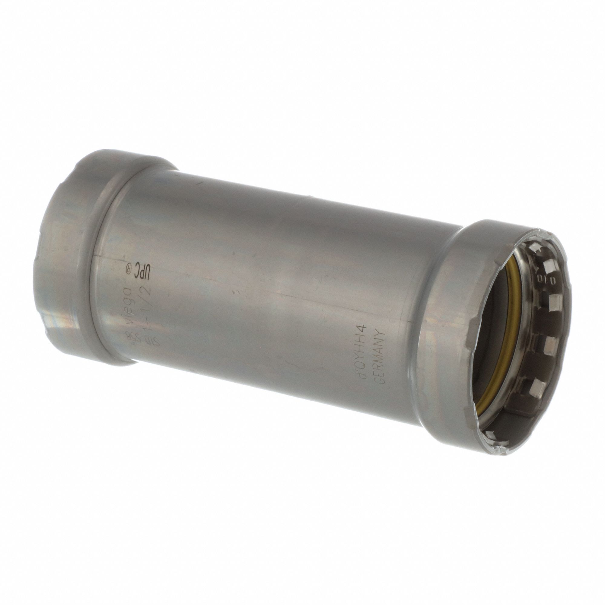 Crimp Coupling Fitting: 1 1/2 in Pipe x 1 1/2 in Pipe Size, Press-fit x Press-fit