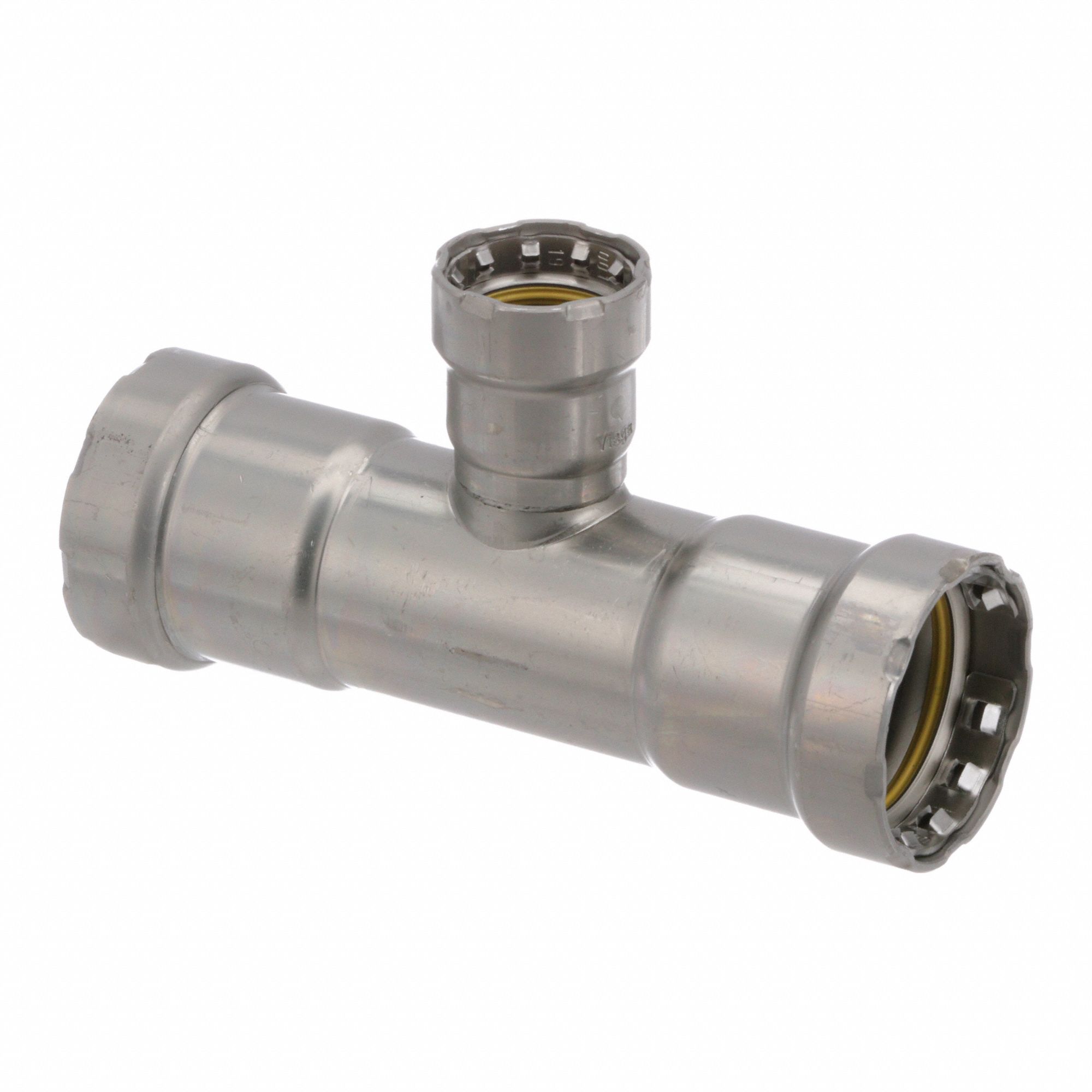 Crimp Tee Fitting: 1 1/4 in Pipe x 1 1/4 in Pipe x 3/4 in Pipe Size, Carbon Steel