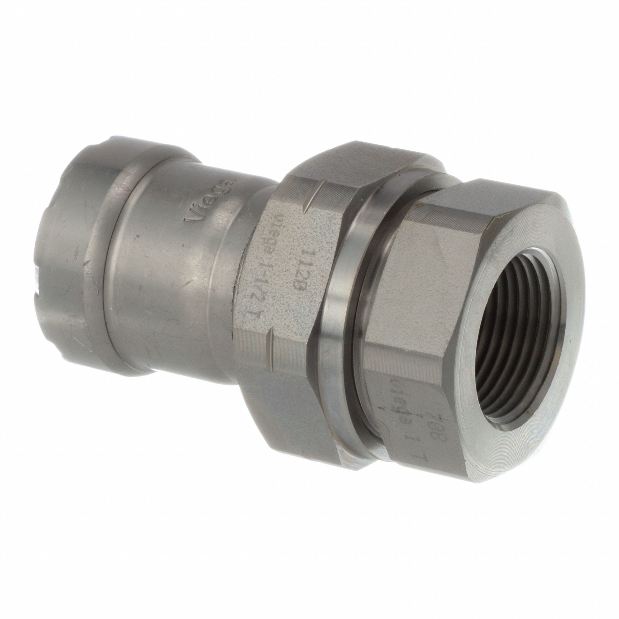 Crimp Union Fitting: 1 in Pipe x 1 in Pipe Size, Press-fit x FNPT, Carbon Steel