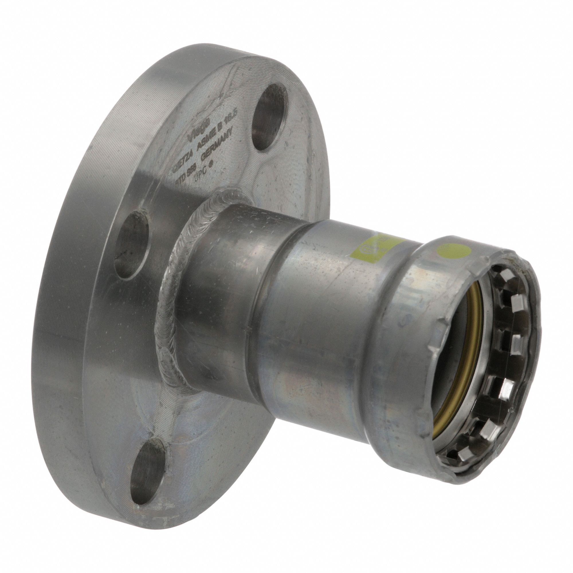 Crimp Adapter Fitting: 1 1/4 in Pipe Size, Press-fit x Flange, Carbon Steel, HNBR
