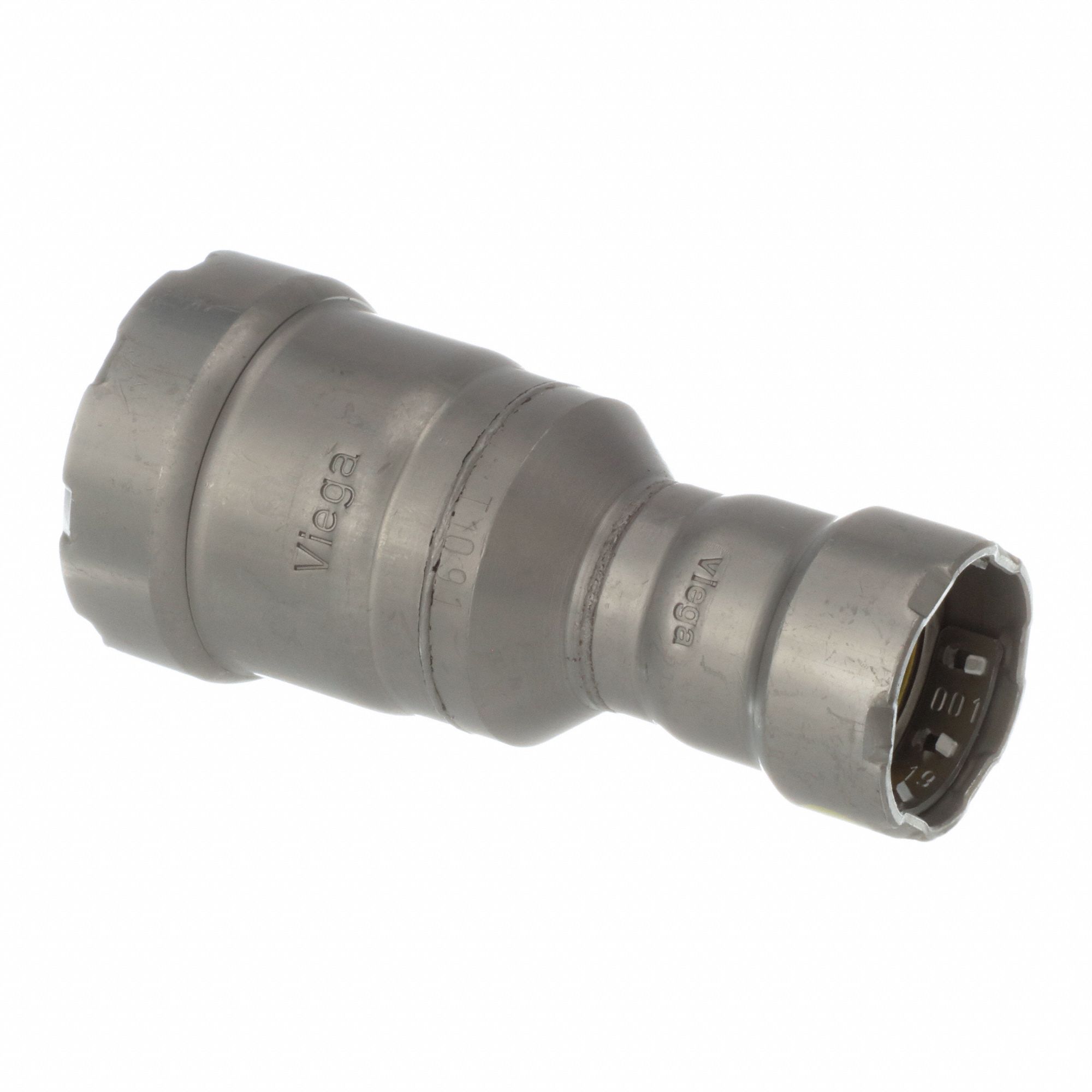 Crimp Fitting: 1 in Pipe x 1/2 in Pipe Size, Press-fit x Press-fit, Carbon Steel