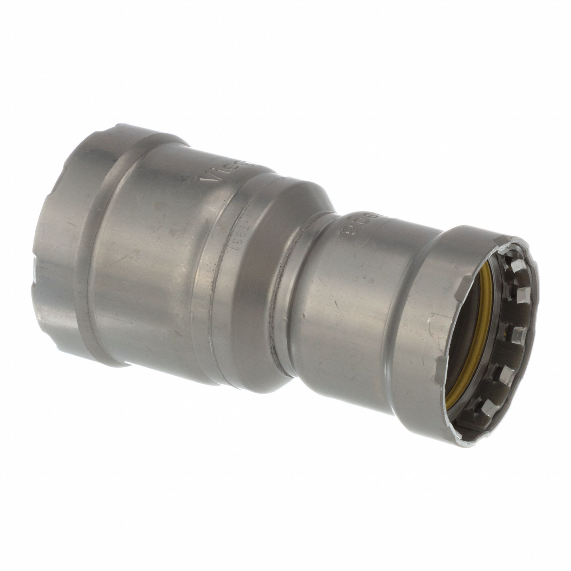 Crimp Fitting: 2 in Pipe x 1 1/2 in Pipe Size, Press-fit x Press-fit, Carbon Steel