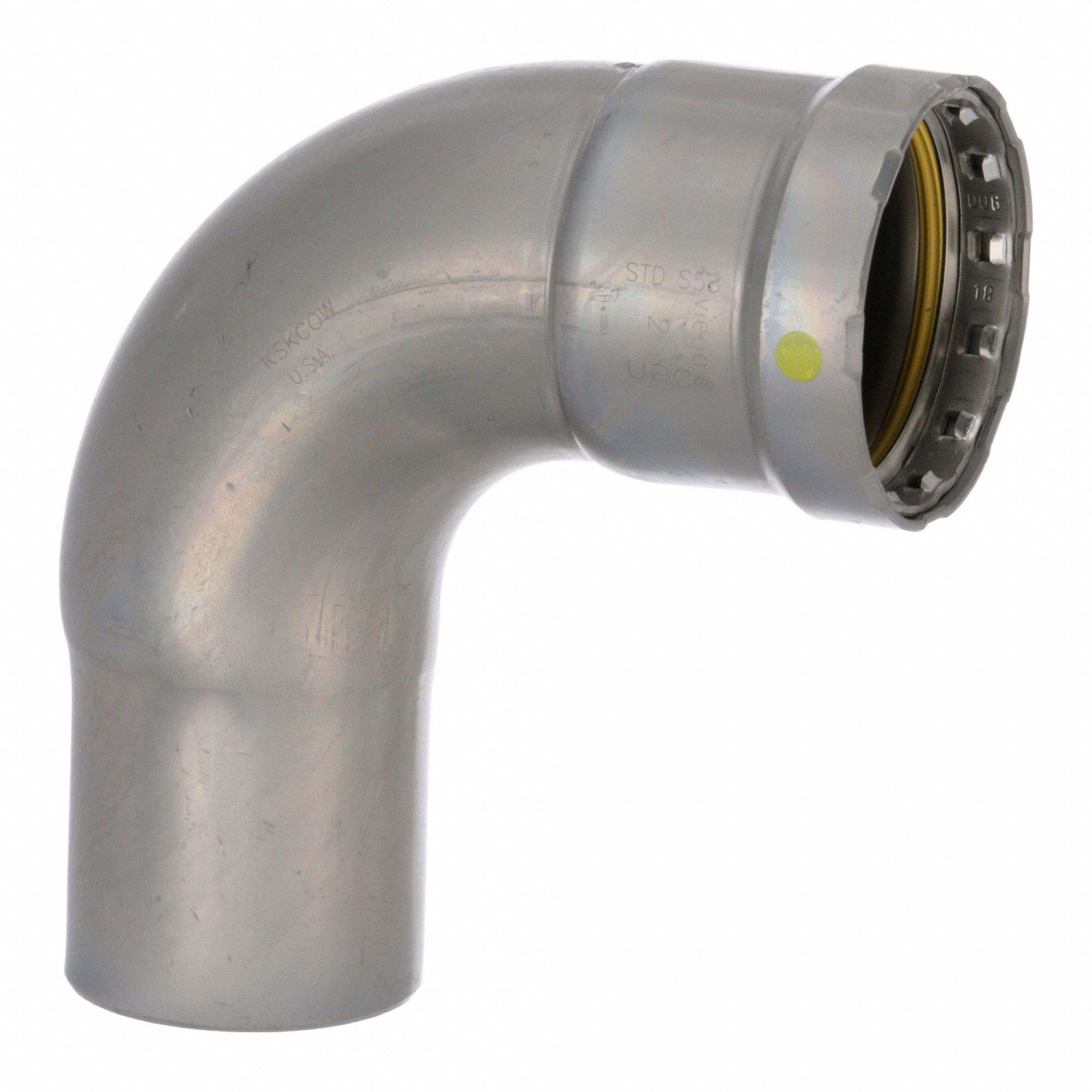 Crimp Elbow Fitting: 2 in Pipe x 2 in CTS Size, Press-fit x FTG, Carbon Steel, HNBR
