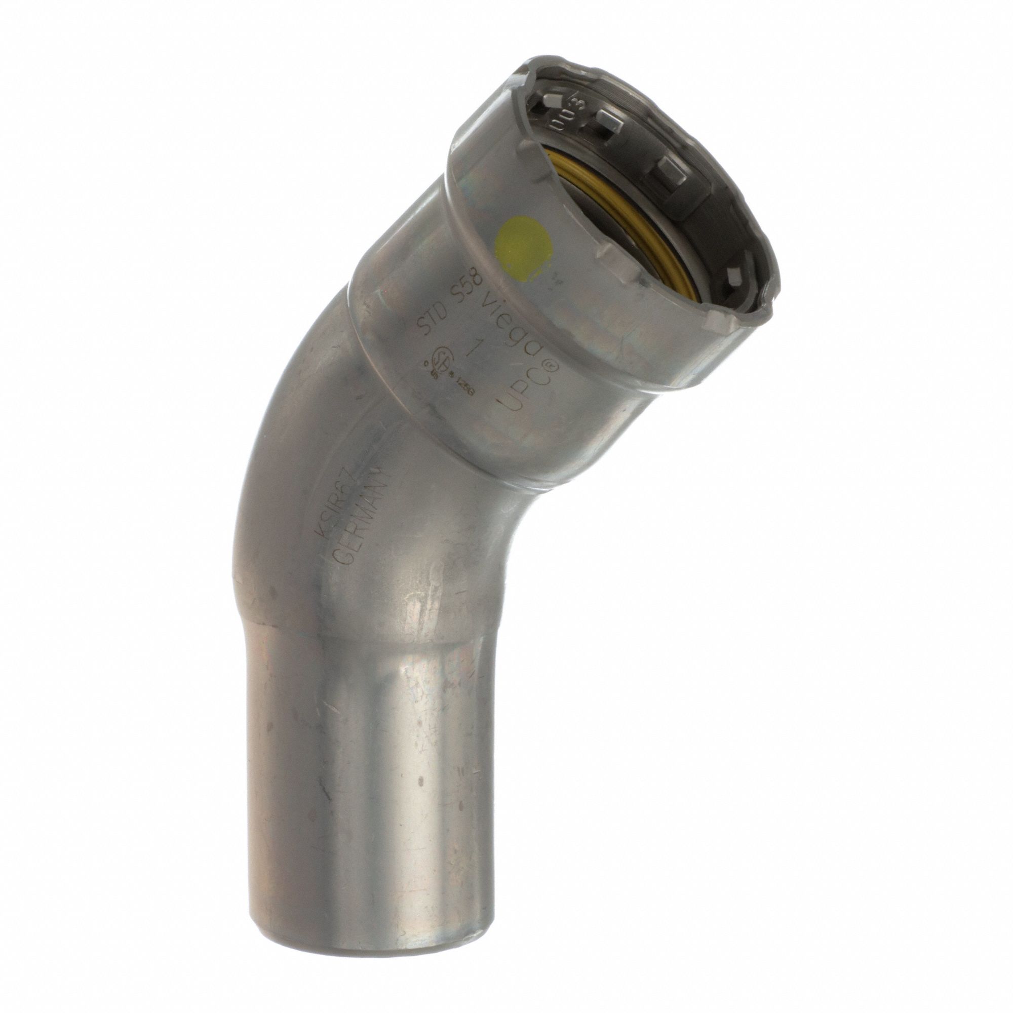 Crimp Elbow Fitting: 1 in Pipe x 1 in CTS Size, Press-fit x FTG, Carbon Steel, HNBR