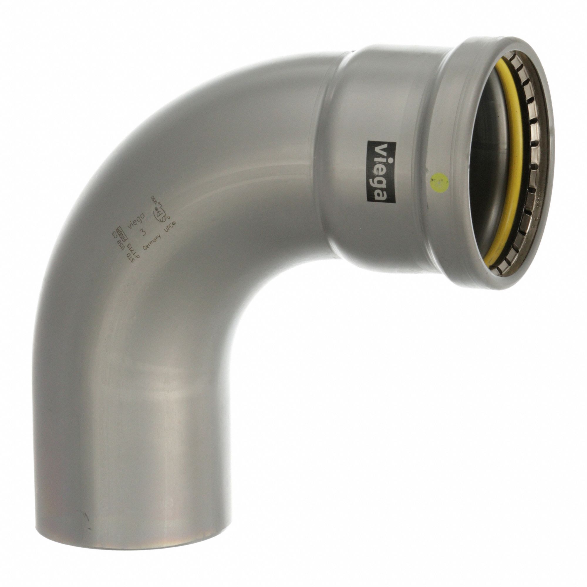 Crimp Elbow Fitting: 3 in Pipe x 3 in CTS Size, Press-fit x FTG, Carbon Steel, HNBR
