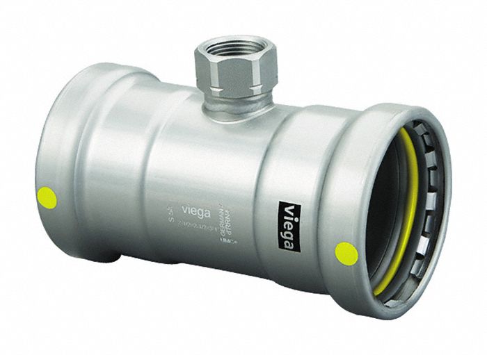 Crimp Tee Fitting: 2 1/2 in Pipe x 2 1/2 in Pipe x 3/4 in Pipe Size, Carbon Steel