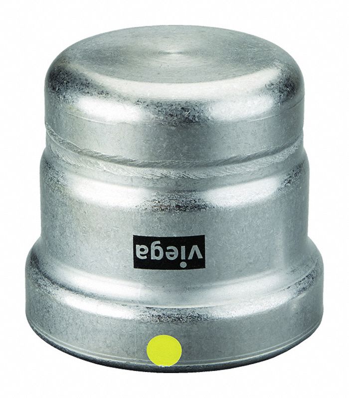 Crimp Fitting Cap: 2 1/2 in Pipe Size, Press-fit, Carbon Steel, HNBR
