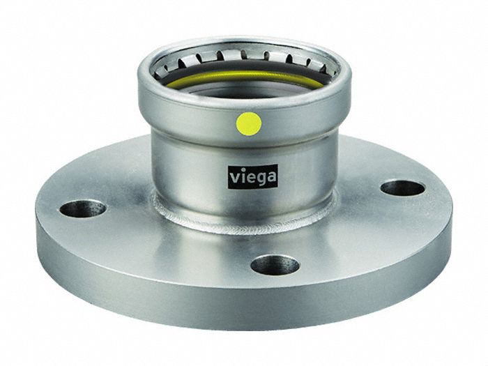 Crimp Adapter Fitting: 2 1/2 in Pipe Size, Press-fit x Flange, Carbon Steel, HNBR