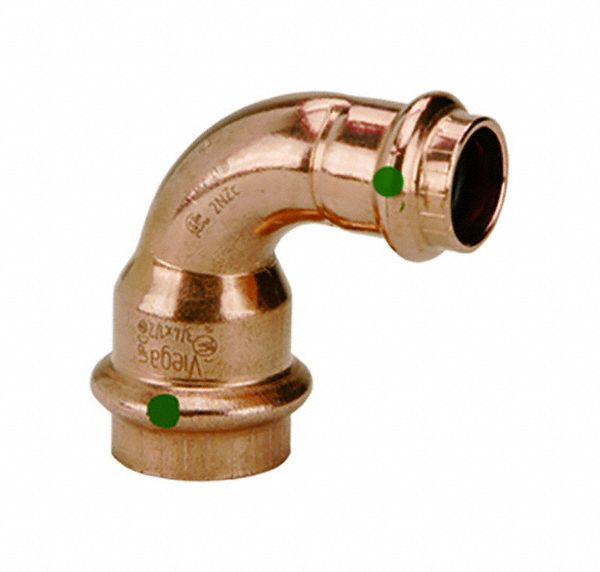 Crimp Elbow Fitting: 90° Elbow, 1 in CTS x 3/4 in CTS size, Press-fit x Press-fit