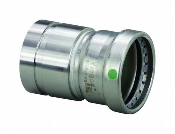 Crimp Adapter Fitting: 2 1/2 in Pipe x 2 1/2 in CTS Size, Straight, BSPP x Press-fit