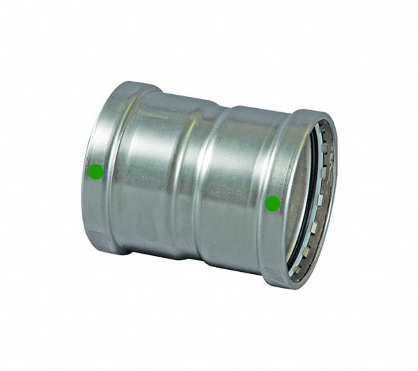 Crimp Coupling Fitting: 2 1/2 in CTS x 2 1/2 in CTS Size, Straight, Stainless Steel