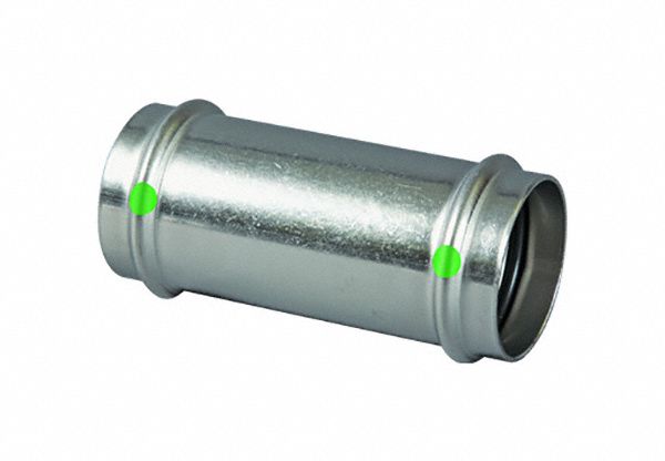 Crimp Coupling Fitting: 1 1/2 in CTS x 1 1/2 in CTS Size, Straight, Stainless Steel