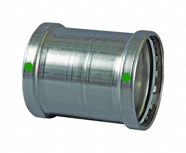 Crimp Coupling Fitting: 2 1/2 in CTS x 2 1/2 in CTS Size, Straight, Stainless Steel