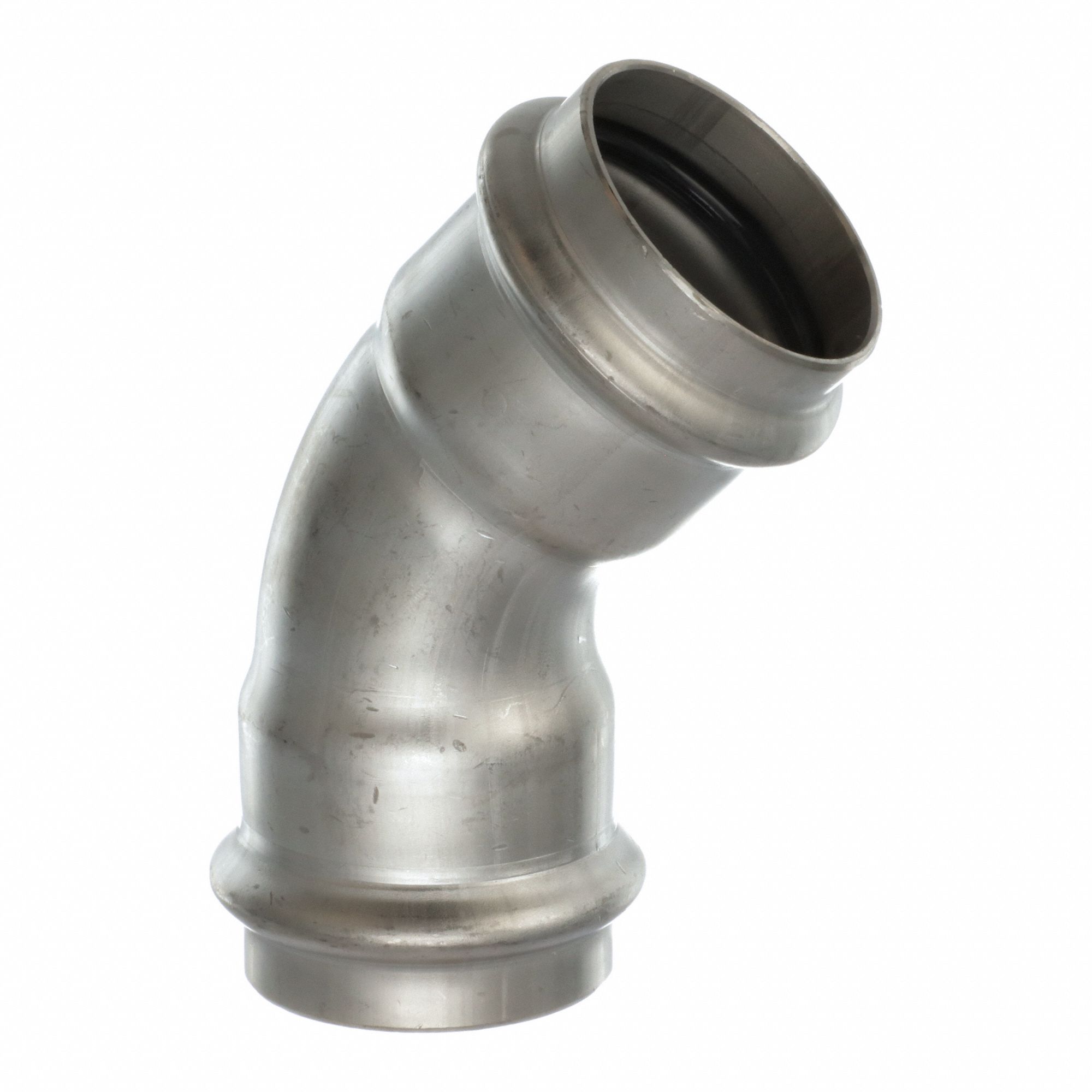 Crimp Elbow Fitting: 1 1/2 in CTS x 1 1/2 in CTS Size, 45° Elbow, Stainless Steel