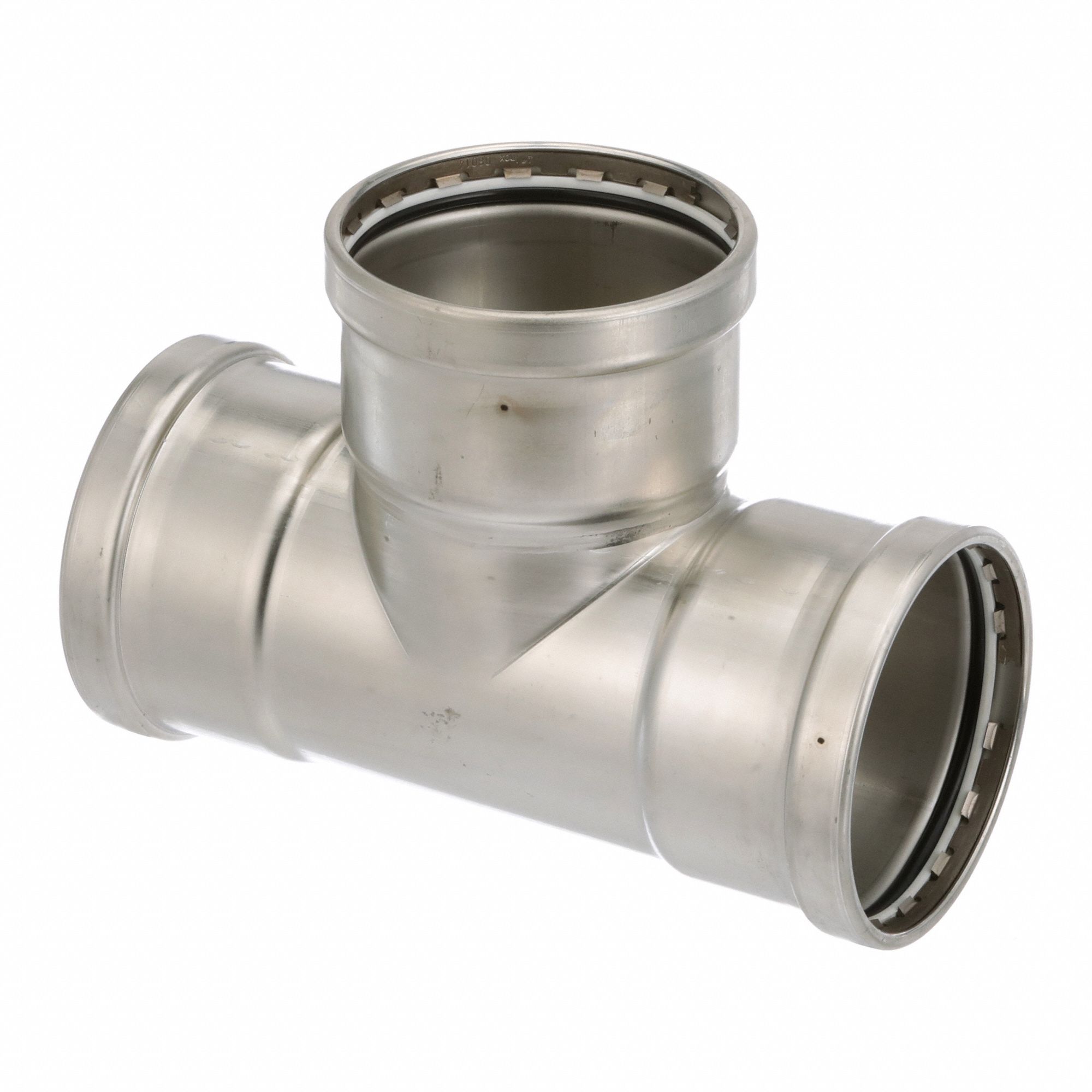 Crimp Tee Fitting: 4 in CTS x 4 in CTS x 4 in CTS Size, Rubber