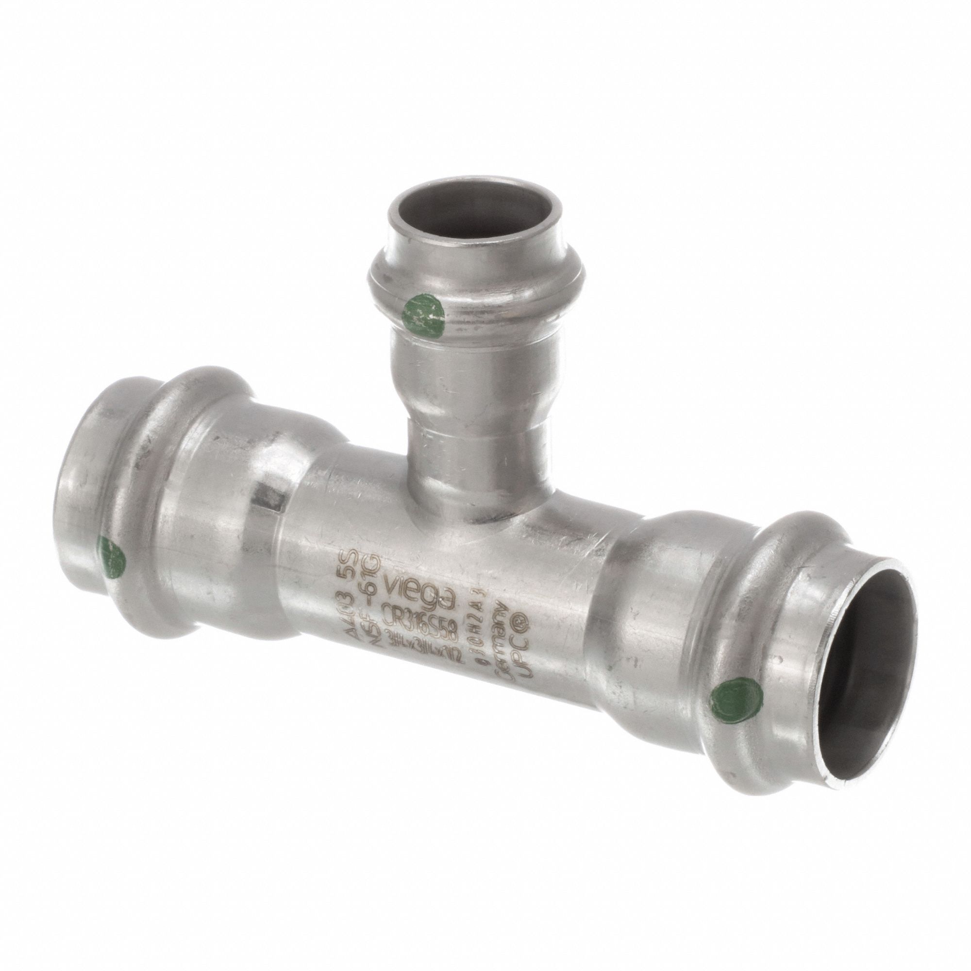 Crimp Tee Fitting: 3/4 in CTS x 3/4 in CTS x 1/2 in CTS Size, Rubber