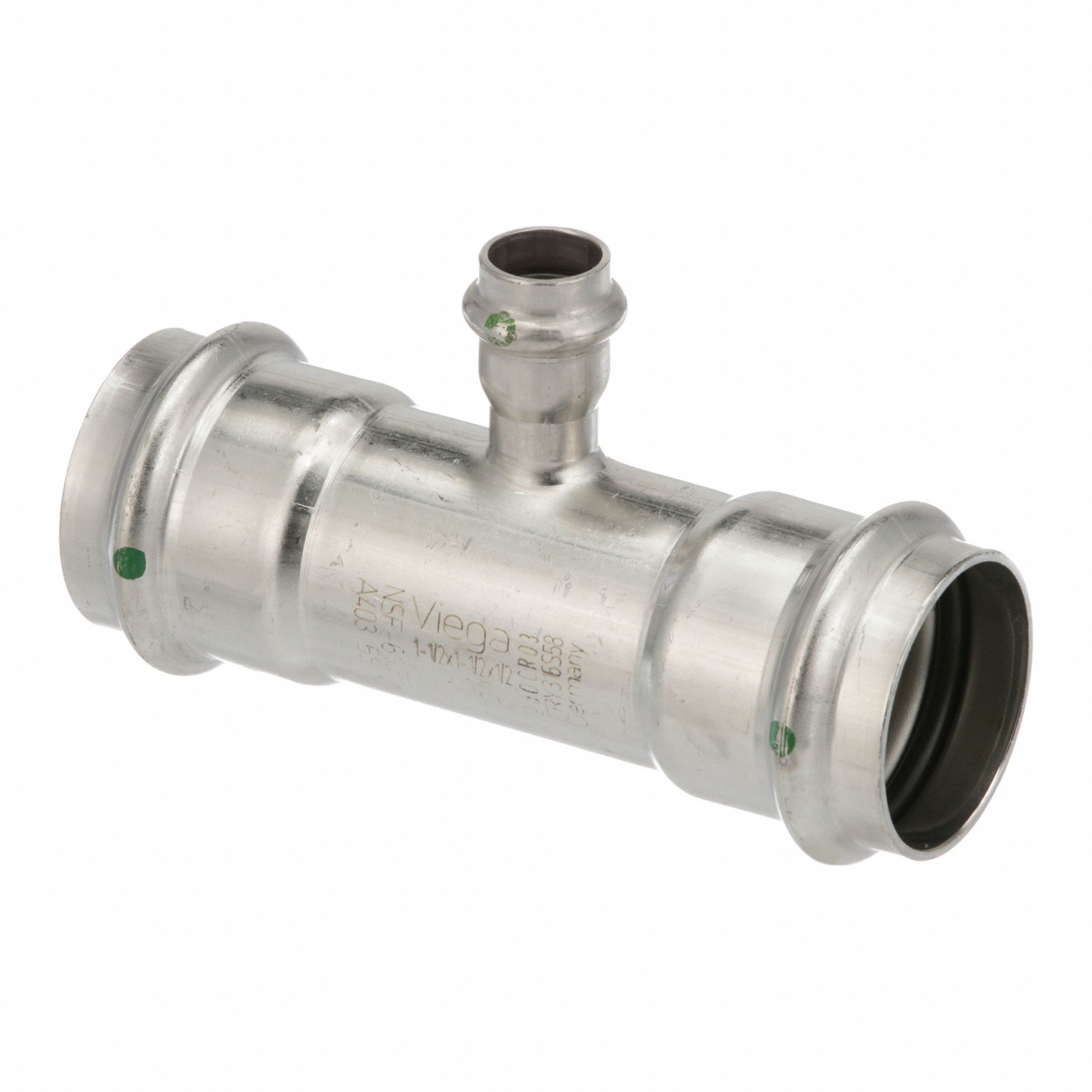 Crimp Tee Fitting: 1 1/2 in CTS x 1 1/2 in CTS x 1/2 in CTS Size, Rubber