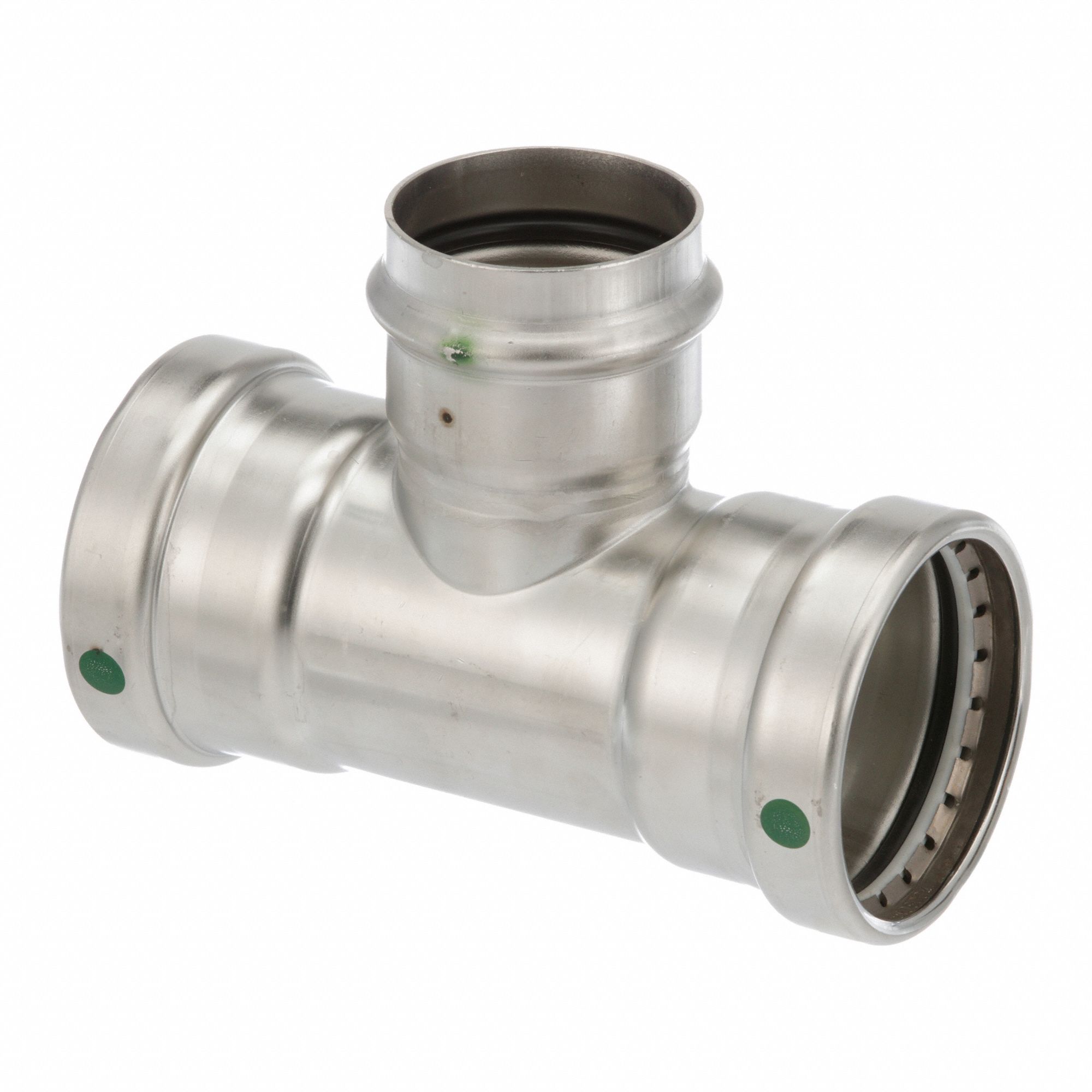 Crimp Tee Fitting: 2 1/2 in CTS x 2 1/2 in CTS x 2 in CTS Size, Rubber