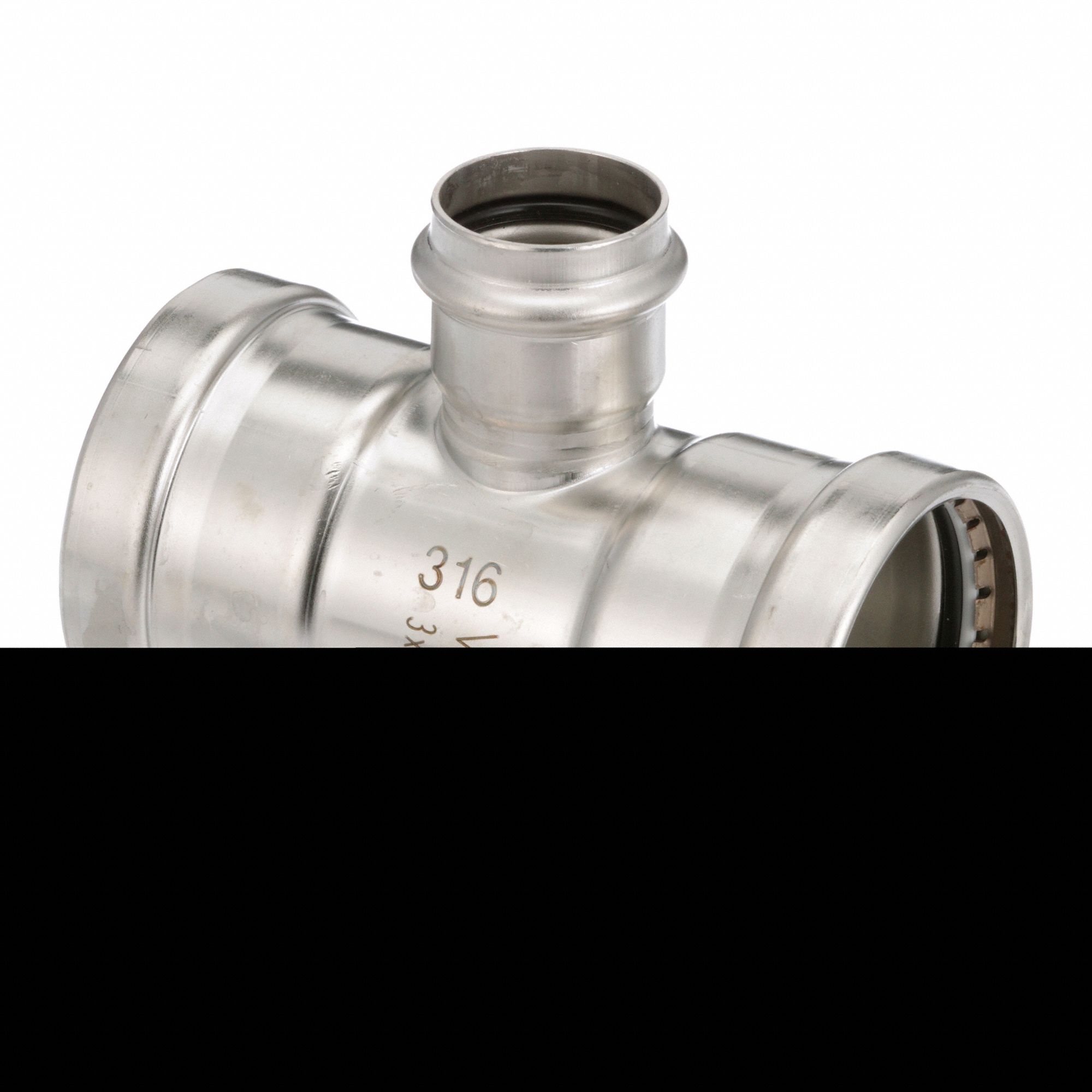 Crimp Tee Fitting: 3 in CTS x 3 in CTS x 1 1/2 in CTS Size, Rubber